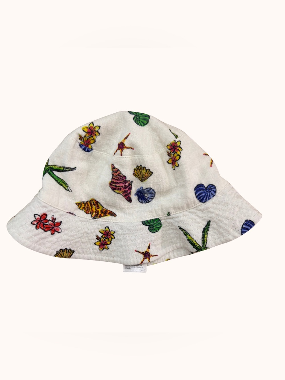 GAP White Bucket Hat with Colorful Seashell & Floral Print